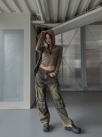 3 Pocket Multi Cargo Denim Pants